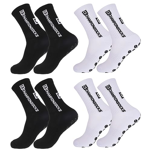 Opopark 4 Paare Sportsocken Fußballsocken für Herren Damen 38-46 Rutschfeste Sportsocken Atmungsaktiv Anti Rutsch Grip Fußball Socken für Fussball Basketball Laufen Marathon(weiß+schwarz) von Opopark