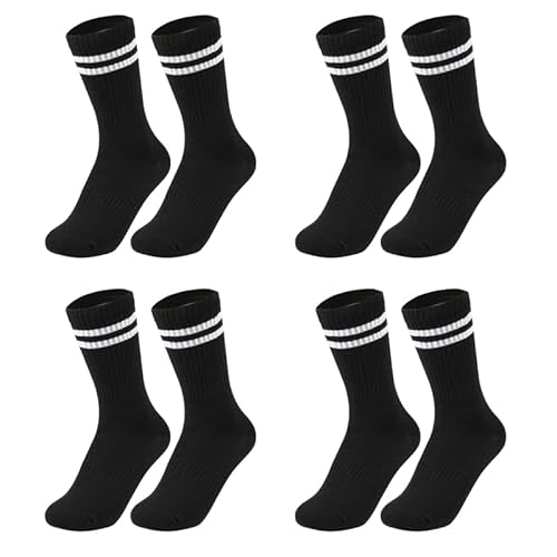 Opopark Unisex Sportsocken, 4 Paar Tennissocken Soft Baumwollsocken 2 Stripes Retro Socken Laufsocken, Socken bis zur Wadenmitte Socken Herren Damen Freizeit und Sport(m Schwarz) von Opopark