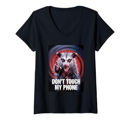 Damen Opossum Angry Fass Mein Handy Nicht an T-Shirt mit V-Ausschnitt Damen Opossum Angry Fass Mein Handy Nicht an T-Shirt mit V-Ausschnitt von Opossum Cute & Furious Horror Art