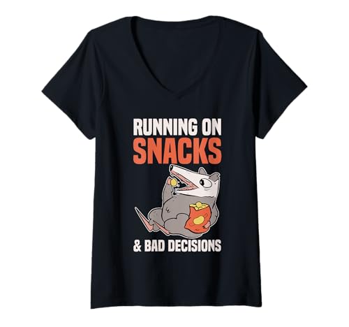 Damen Opossum Running On Snacks Lustiges Opossum T-Shirt mit V-Ausschnitt von Opossum Designs for Men Women Kids