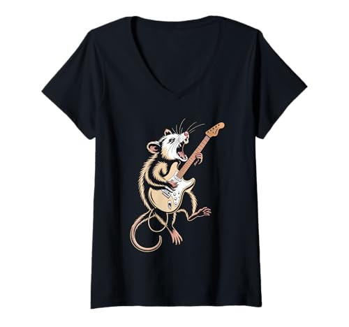 Damen Opossum Gitarre T-Shirt mit V-Ausschnitt Damen Opossum Gitarre T-Shirt mit V-Ausschnitt von Opossum Guitar Co