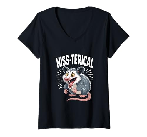 Damen Hiss Terical Lustiger Opossum Spruch Tierhumor T-Shirt mit V-Ausschnitt Damen Hiss Terical Lustiger Opossum Spruch Tierhumor T-Shirt mit V-Ausschnitt von Opossum Humor Spruch Lustig Tierwitz Meme