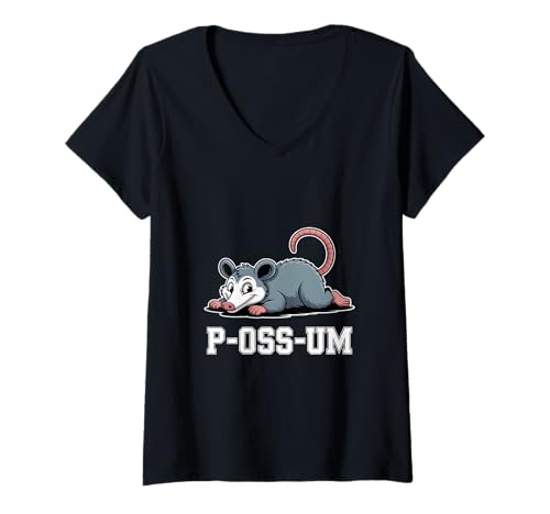 Damen P OSS UM Opossum Wortspiel Lustiges Tiermotiv T-Shirt mit V-Ausschnitt Damen P OSS UM Opossum Wortspiel Lustiges Tiermotiv T-Shirt mit V-Ausschnitt von Opossum Wortspiel Humor Tierliebhaber Natur