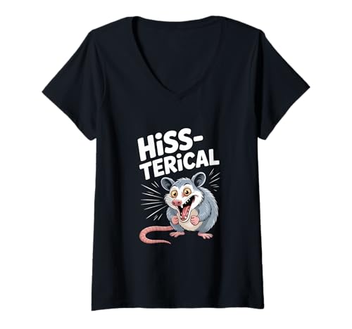 Damen Lustiges Opossum Meme Hiss Terical Wortspiel Humor T-Shirt mit V-Ausschnitt von Opossum Wortspiel Lustiger Tierhumor Cartoon
