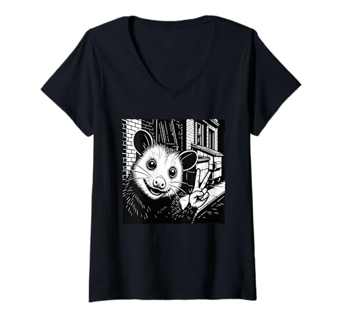 Damen Retro Opossum Selfie mit Mülleimer Lustiges Opossum Selfie T-Shirt mit V-Ausschnitt Damen Retro Opossum Selfie mit Mülleimer Lustiges Opossum Selfie T-Shirt mit V-Ausschnitt von Opossums Lover Tee Co.
