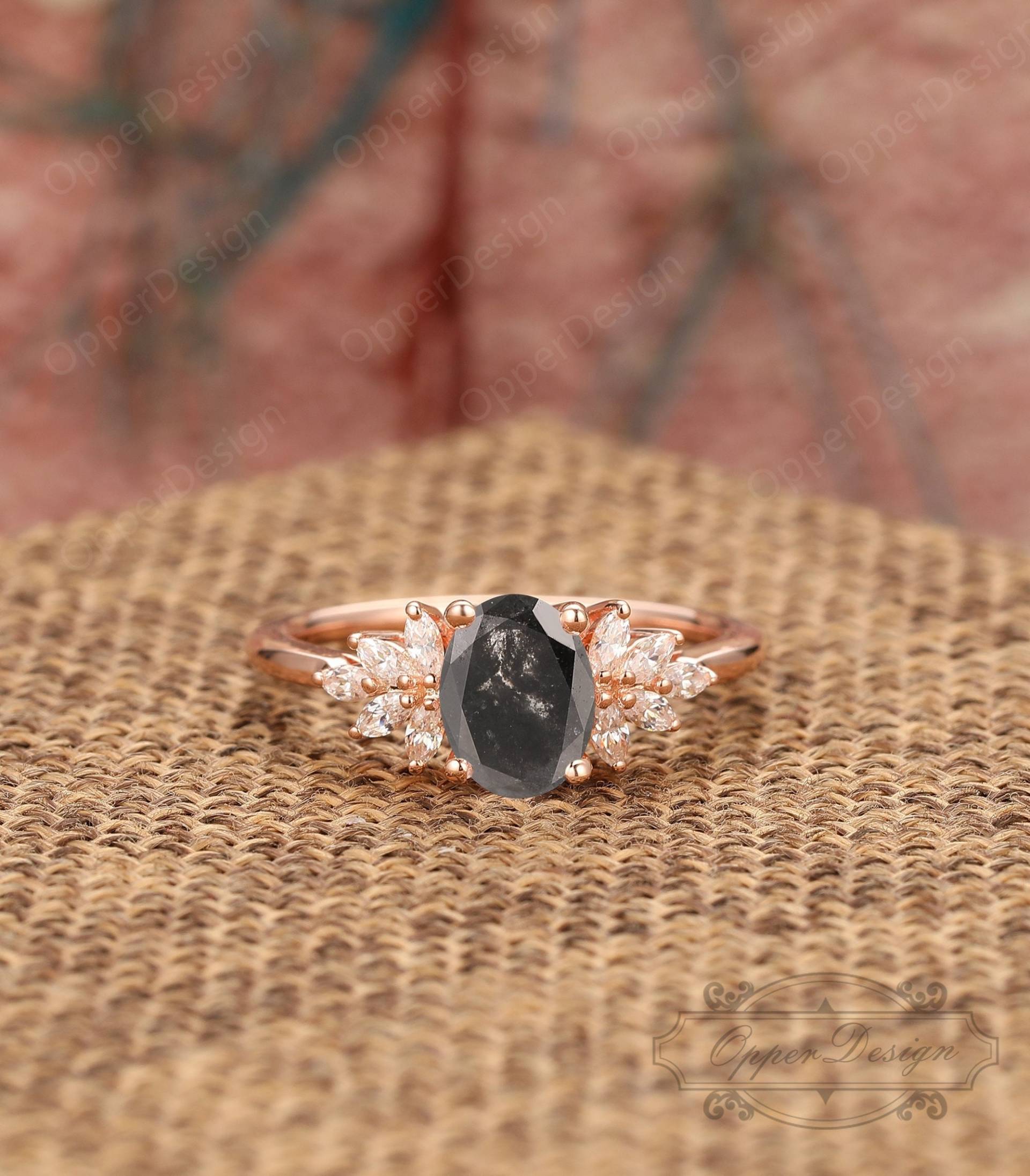 14K Rose Gold Ehering, Vintage Salz & Pfeffer Diamant Verlobungsring, Jahrestag Versprechen Ring, Antiker Brautring, Geschenk Für Sie von OpperDesign