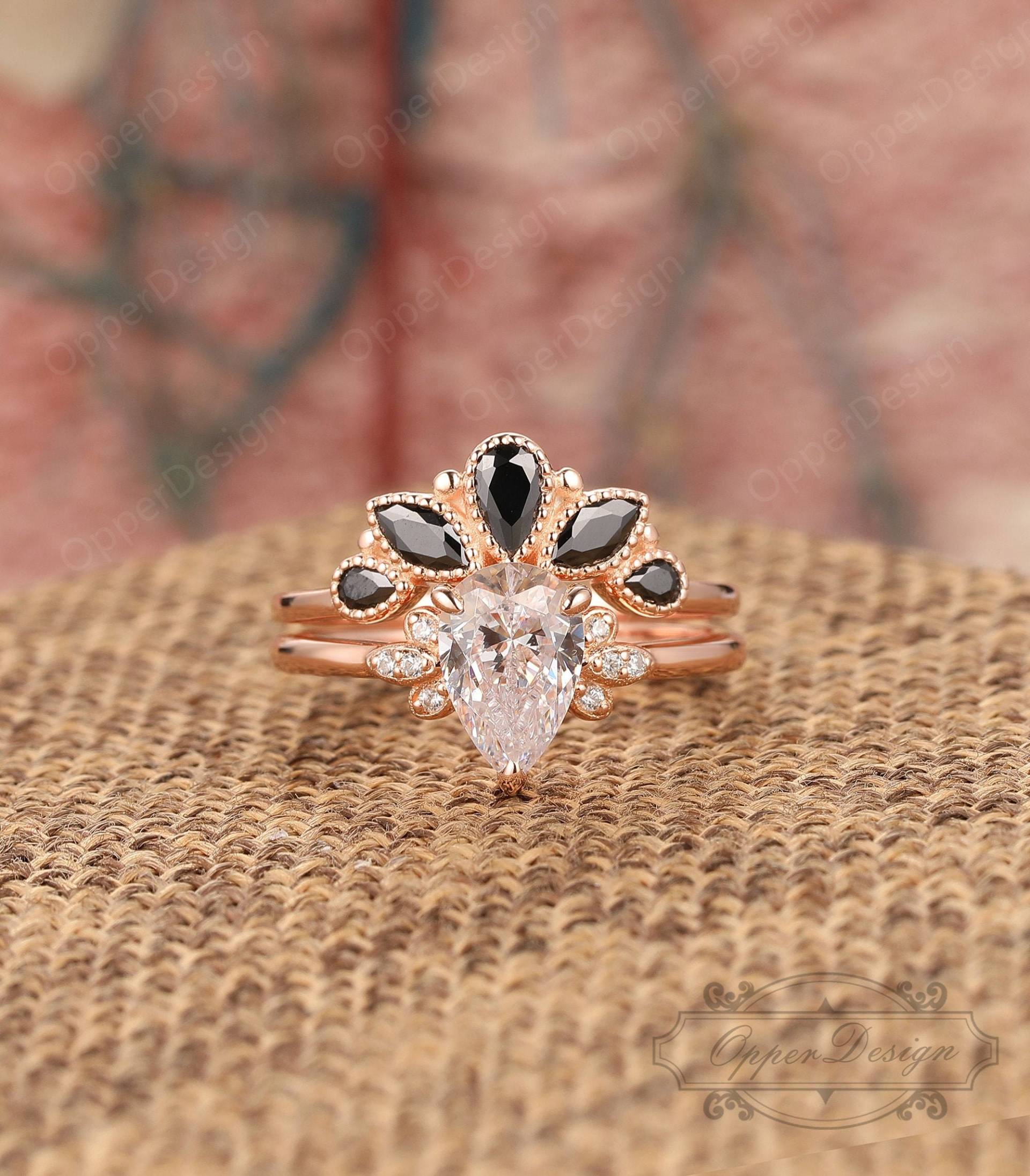 Frauen Ring Passend, Pear Cut 6x9mm Moissanite Verlobungsring Set, Braut Set Rose Gold Für Frauen, 10K Hochzeit Handgemachte von OpperDesign