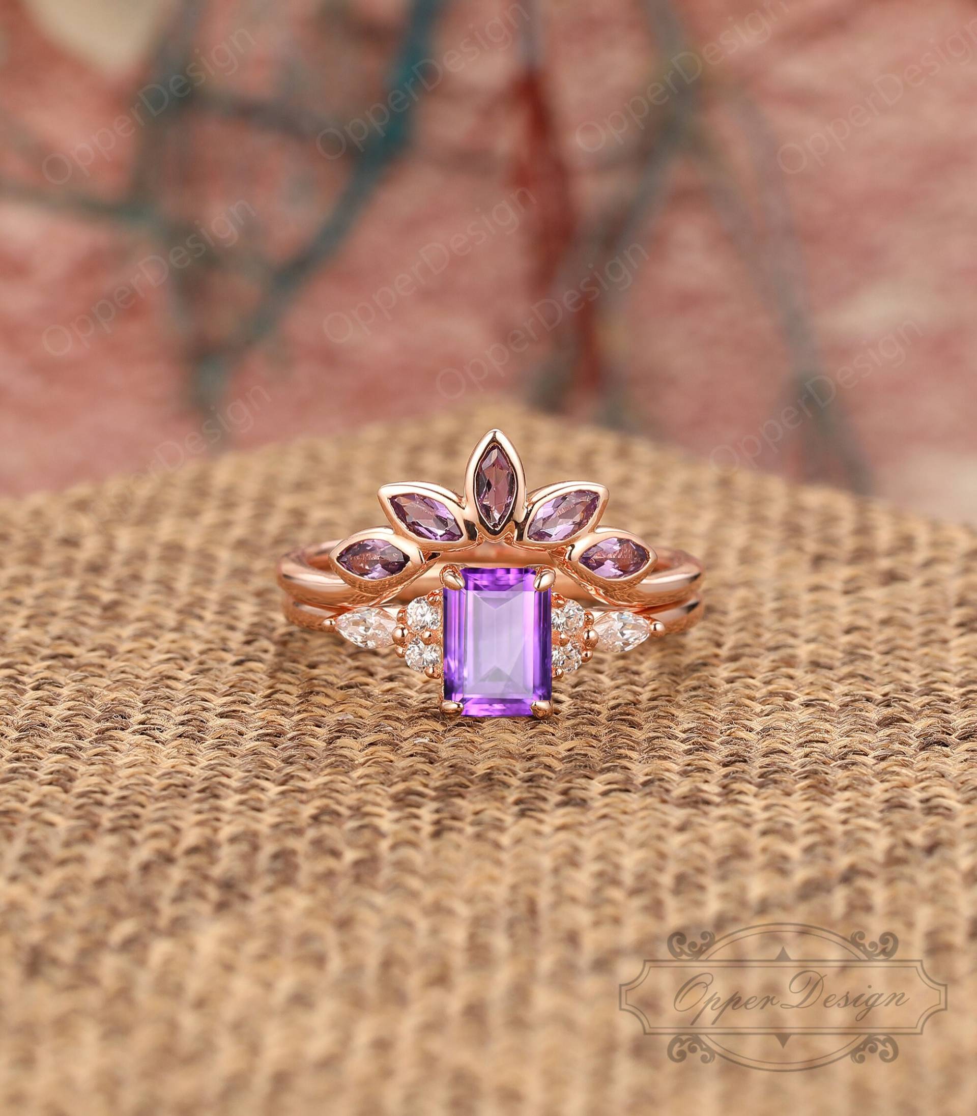 Geburtstag Geschenk Ring Für Liebhaber, 14K Goldring, Smaragdschliff 5x7mm Natürlicher Amethyst Verlobungsring, Edelstein Ring, Handgefertigter von OpperDesign