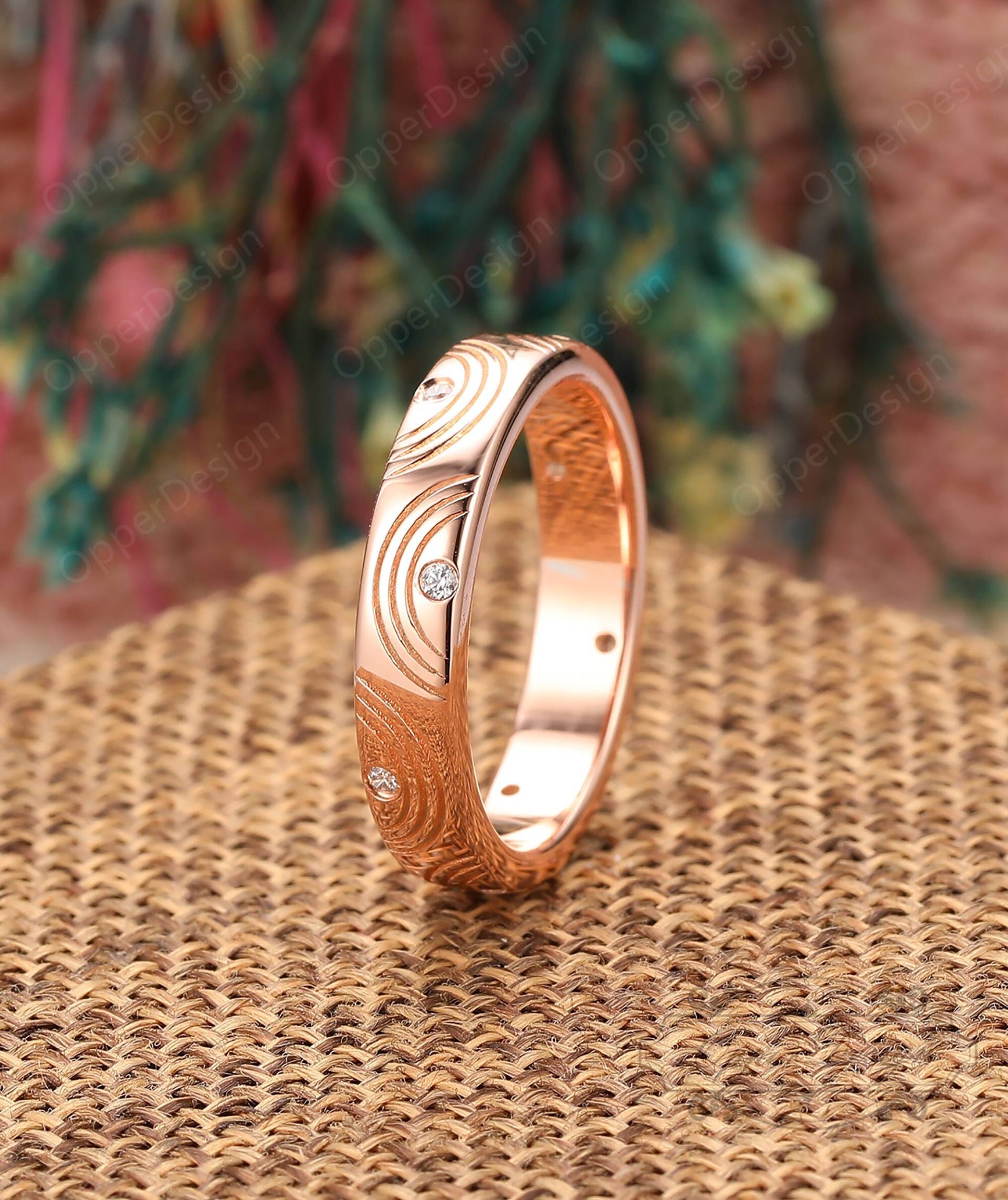 Solide Rose Gold Ehering, Art Deco Matching Band, Retro Jahrestag Einzigartige Frauen Ring 10K Plain Verlobungsring von OpperDesign