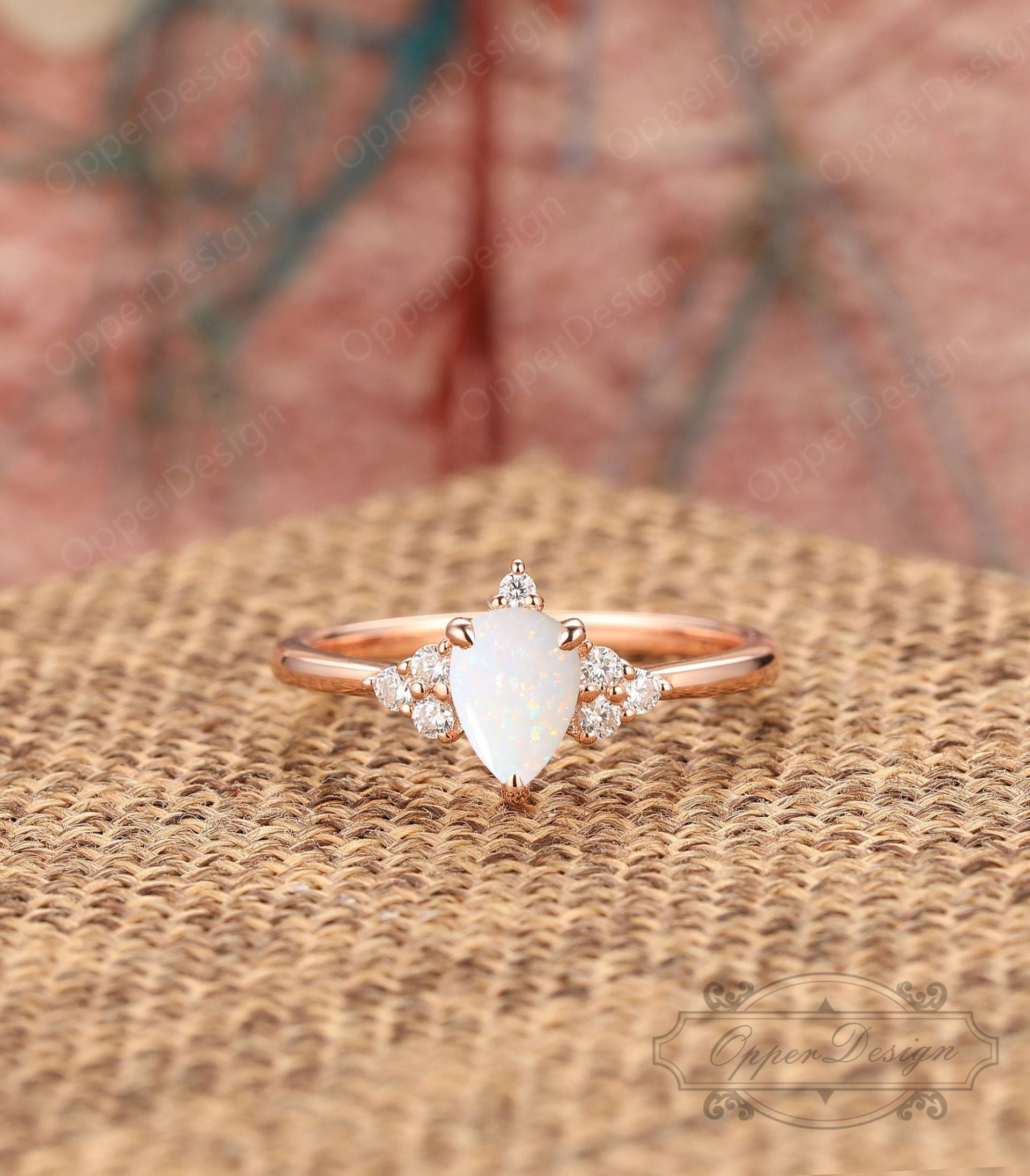 stapel Opal Ring, Unikat Jubiläum 14K Solid Gold Ehering, Art Deco Verlobungsring, Geschenk Für Sie, Türkis Tropfen Ring von OpperDesign