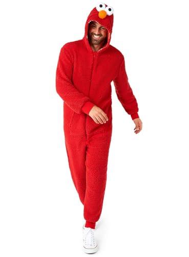 OppoSuits Erwachsene Unisex Elmo Onesie - Sesamstraße Einteiliger Schlafanzug - Lose Passform - Inklusive Taschen - Rot von OppoSuits