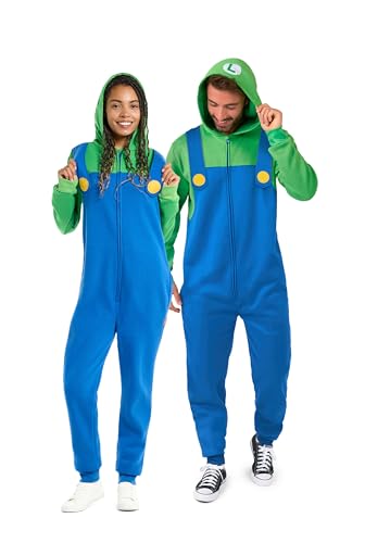 OppoSuits Adult Unisex Luigi Onesie - Nintendo One-piece Pyjamas - Loose Fit - Inklusive Taschen - Grün und Blau von OppoSuits
