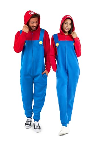 OppoSuits Adult Unisex Mario Onesie - Nintendo One-piece Pyjamas - Loose Fit - Inklusive Taschen - Rot und Blau von OppoSuits