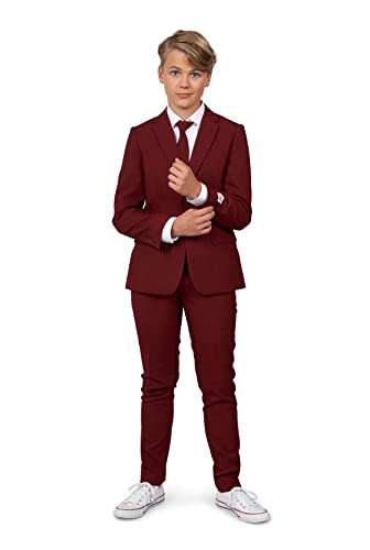 OppoSuits Anzug für Teenager-Jungen, Blazing Burgund, einfarbig - Abschlussball- und Hochzeitsfeier-Outfit - einschließlich Blazer, Hose und Krawatte - Rot von OppoSuits