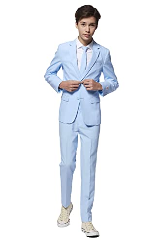 OppoSuits Cool Blue Einfarbiger Anzug für Teenager-Jungen - Abschlussball- und Hochzeitsfeier-Outfit - einschließlich Blazer, Hose und Krawatte - Blau von OppoSuits