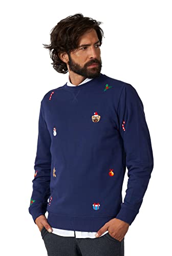 OppoSuits Deluxe Weihnachtspullover für Herren - Weihnachten Icons - Marineblau - mit Stilvollen Weihnachtssymbolen - Langarm - Rundhalsausschnitt von OppoSuits