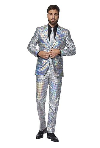 OppoSuits Fun Ugly Christmas Suits for Men - Full Suit: Jacket, Pants & Tie, Discoballer, 58 von OppoSuits