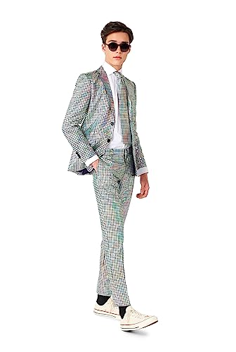 OppoSuits Discoballer Glänzender Anzug für Teenager Jungen - Abschlussball- und Hochzeitsfeier-Outfit - einschließlich Blazer, Hose und Krawatte - Mehrfarbig - Größe 14 Jahre von OppoSuits