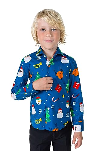 OppoSuits Festivitätshemd für Jungen in Blau - perfekt für Weihnachten - Weihnachtsfeiern - Inklusive 1 Hemd mit Knöpfen - Blau - Slim Fit von OppoSuits