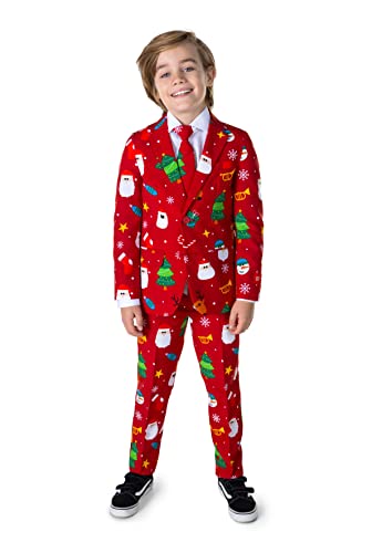 OppoSuits Festlicher Weihnachtsanzug für Jungen in Rot - Weihnachtsfeier-Outfit - Inklusive Blazer, Hose und Krawatte - Rot - Größe 8 Years von OppoSuits