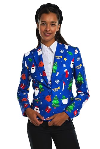 OppoSuits Festlicher Blauer Damen-Blazer - Weihnachtsoutfit - Stylische, Hochwertige Jacke - Blau von OppoSuits