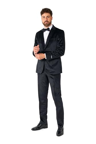 OppoSuits Formales Outfit für Männer - Premium Smoking - Tailliertes Outfit - Schwarzer Samtdruck - Inklusive Blazer, Hose und Fliege von OppoSuits