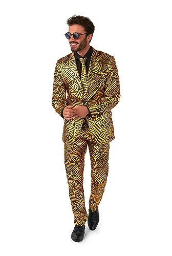 OppoSuits Glänzender Star-Anzug für Herren - Weihnachts- und Silvester-Party-Outfit - Inklusive Blazer, Hose und Krawatte - Schwarz von OppoSuits