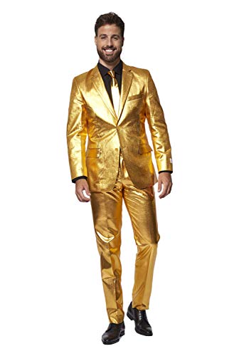 OppoSuits Fun Ugly Christmas Suits for Men - Full Suit: Jacket, Pants & Tie, Groovy Gold, 48 von OppoSuits