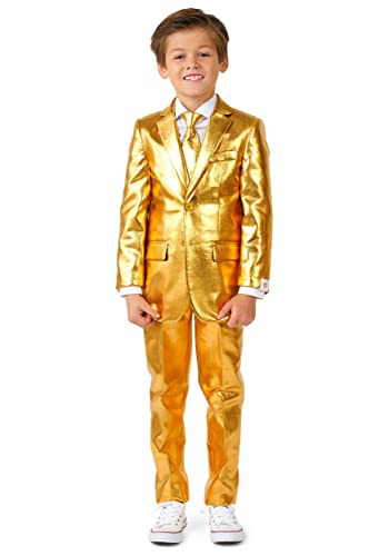 OppoSuits Groovy Gold Glänzender Anzug für Jungen - Abschlussball- und Hochzeitsfeier-Outfit - Inklusive Blazer, Hose und Krawatte - Gold von OppoSuits