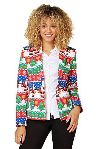 OppoSuits Hässlicher Weihnachtsblazer für Frauen mit Weihnachtssymbolen - Snazzy Santa von OppoSuits