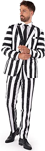 OppoSuits Herren Beetlejuice Premium Kostüm - 80er Jahre Halloween Outfit - Fasching - Tailliertes Outfit - Schwarz Weiß - Inklusive Blazer, Hose und Krawatte - Größe US 50 von OppoSuits