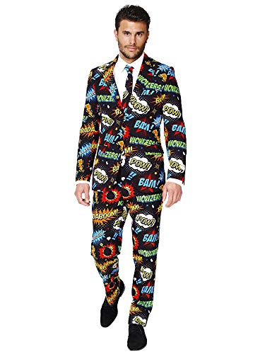 OppoSuits Herren Opposuits Crazy Prom Suits For Men – Badaboom Comes With Jacket, Pants And Tie in Funny Designs Herrenanzug, Schwarz, 50 EU von OppoSuits