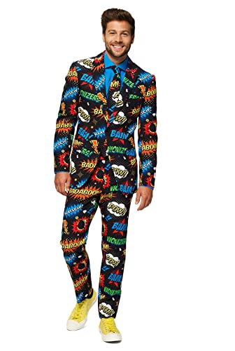 OppoSuits Karnevalskostüme Herren festlichem Druck Anzug mit Krawatte, 50 EU von OppoSuits