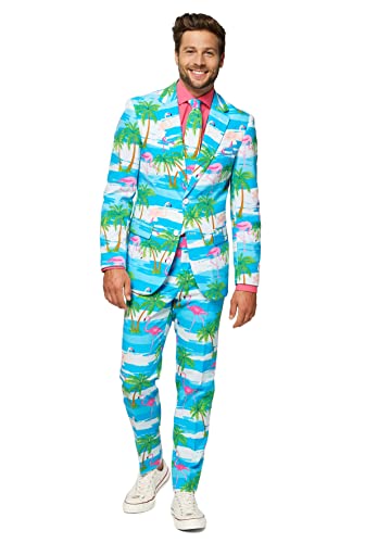 OppoSuits Herren Opposuits Crazy Prom Suits For Men – Flaminguy Anzug - Komplettes Set: Jackett, Hose und Krawatte, Blau, 46 von OppoSuits