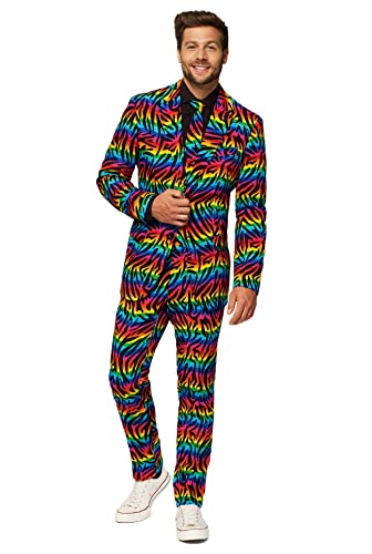 OppoSuits Lustige Verrückt Abschlussball Anzüge für Herren - Komplettes Set: Jackett, Hose und Krawatte,Wild Rainbow,50 von OppoSuits