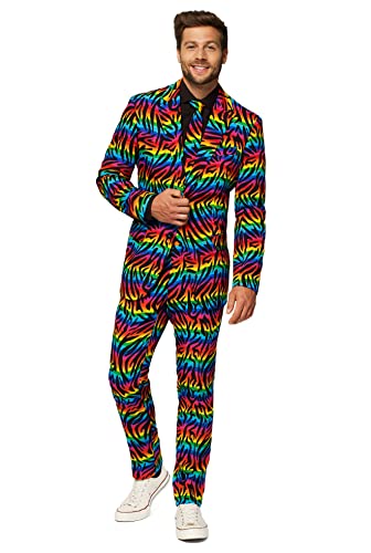 OppoSuits Lustige Verrückt Abschlussball Anzüge für Herren - Komplettes Set: Jackett, Hose und Krawatte,Wild Rainbow,46 von OppoSuits