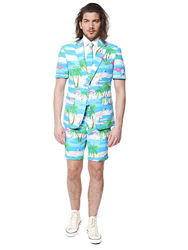 OppoSuits Herren Men Suit Business-Anzug Hosen-Set Inklusive Shorts, Kurzarmjacke & Krawatte, Flaminguy, 48 EU von OppoSuits