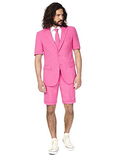 OppoSuits Herren Men Suit Business-Anzug Hosen-Set Inklusive Shorts, Kurzarmjacke & Krawatte, Mr.Pink, 48 EU von OppoSuits