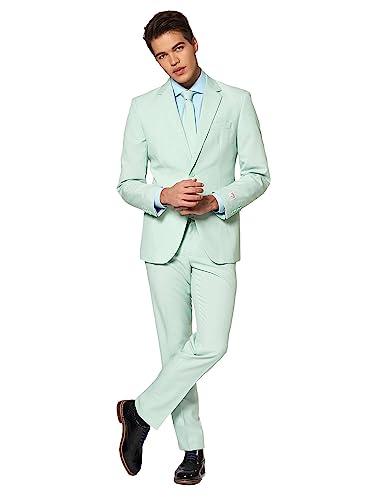 OppoSuits Herren Opposuits Erkekler için Solid Color Party Suits - Magic Mint Tam takım : Pantolon, ceket ve kravat M nneranzug, Magic Mint, 46 EU von OppoSuits