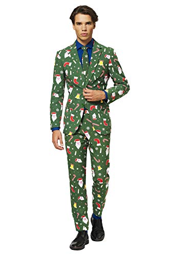 OppoSuits Herren Opposuits Fun Ugly Christmas Suits For Men Santaboss Full Suit: Jacket, Pants & Tie Herrenanzug, Santaboss, 46 EU von OppoSuits