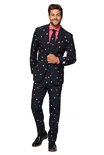 OppoSuits Herren Prom Suits for Men – Pac-Man – Comes with Jacket, Pants and Tie in Funny Designs Männeranzug, Schwarz (Black), 46 von OppoSuits