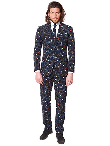 OppoSuits Herren Prom Suits for Men – Pac-Man – Comes with Jacket, Pants and Tie in Funny Designs Männeranzug, Schwarz (Black), 58 von OppoSuits