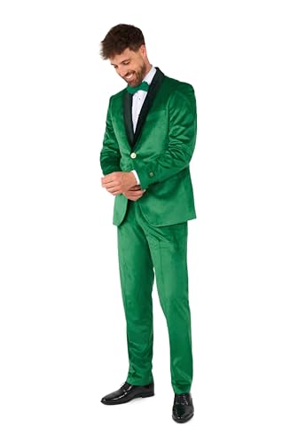 OppoSuits Herren Smoking - Chique Samt Smoking - Slim Fit - inklusive Blazer, Hose und Fliege - Grün von OppoSuits