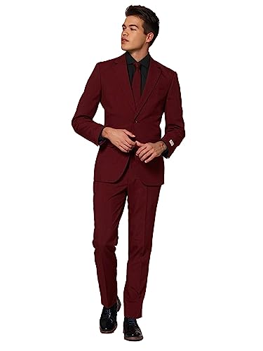 OppoSuits Herren Solid Color Party for Men Burgundy – Full Suit: Includes Pants, Jacket and Tie Herrenanzug, Blazing Burgunderrot, 62 von OppoSuits