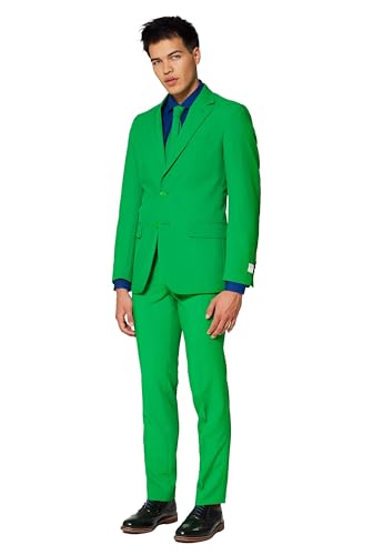 OppoSuits Modisch Party Einfarbige Anzüge für Herren - Mit Jackett, Hose und Krawatte, Dunkelgrün (Evergreen), 54 von OppoSuits