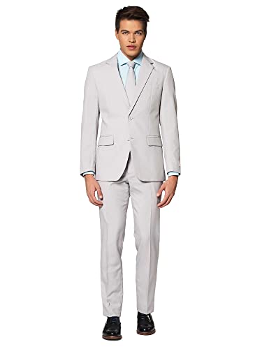 OppoSuits Herren Solid Color Party for Men – Groovy Grey – Full Suit: Includes Pants, Jacket and Tie Herrenanzug, 46 von OppoSuits