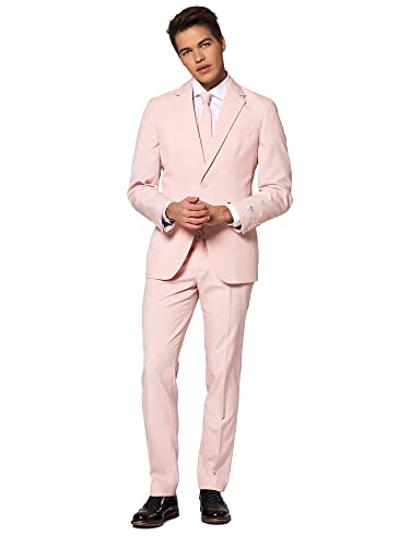 OppoSuits Herren Solid Color Party for Men – Lush Blush – Full Suit: Includes Pants, Jacket and Tie Herrenanzug, Üppiges Rouge, 54 von OppoSuits