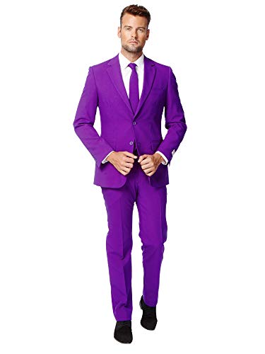 OppoSuits Modisch Party Einfarbige Anzüge für Herren - Mit Jackett, Hose und Krawatte, Lila (Purple Prince), 52 von OppoSuits