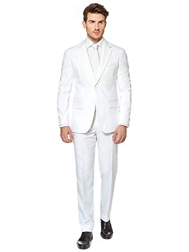 OppoSuits Modisch Party Einfarbige Anzüge für Herren - Mit Jackett, Hose und Krawatte, Weiß (White Knight), 58 EU von OppoSuits
