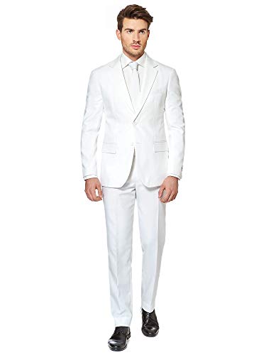 OppoSuits Modisch Party Einfarbige Anzüge für Herren - Mit Jackett, Hose und Krawatte, Weiß (White Knight), 46 EU von OppoSuits